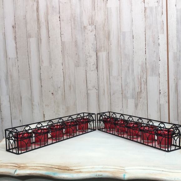 Set of 2 Halloween Themed Metal and Glass Votive Holders in Black Metal and Red - Picture 6 of 7